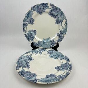 Vintage Barratt’s 11” Dinner Plates Purple Grapevine Blue Leaves Set/2 England